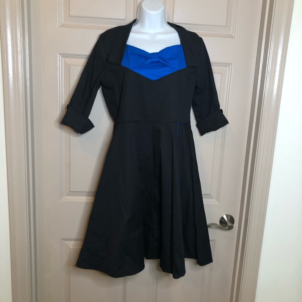 Vintage inspired XL blue and black dress, pinup